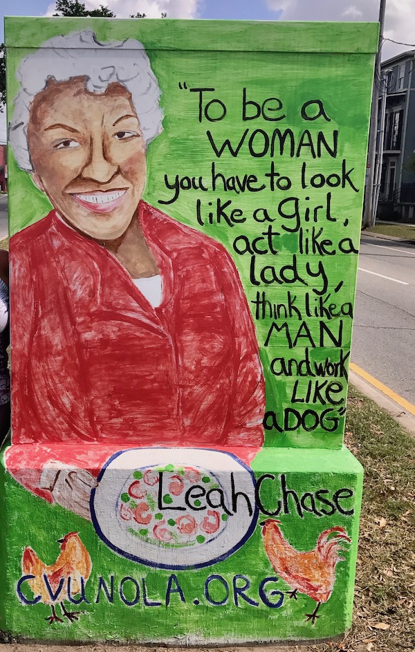A painted monument on a street of Chef Leah Chase