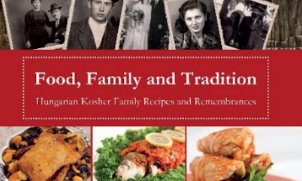 A book cover with picture of food and old photos of people