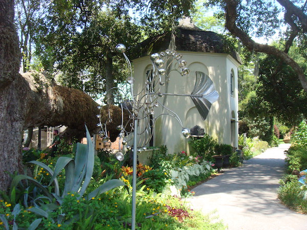 A garden path with small gazebo