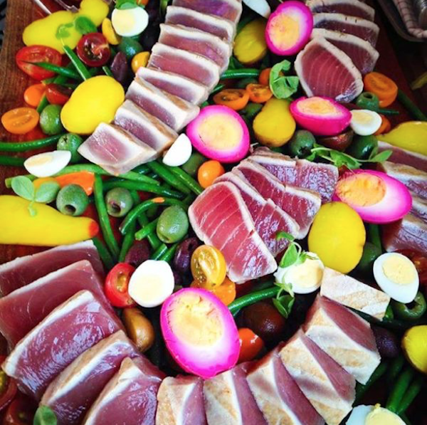 A Fabulous Presentation of Seared Tuna, Pickled Eggs and Crudités