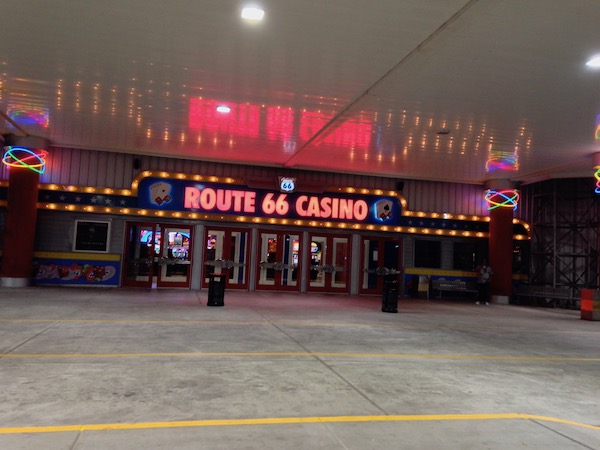 The entrance to the Route 66 casino with lot of fluorescent signs.
