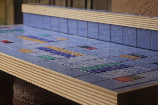 A tile counter with unpainted trim