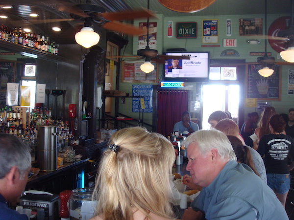 A busy restaurant bar.