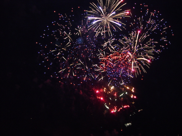Black sky with multicolored fireworks