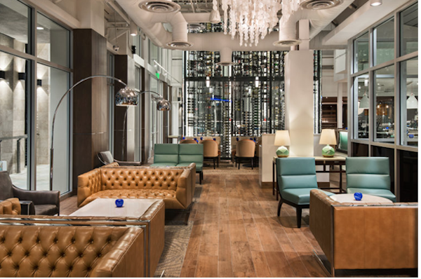 Interior of a restaurant with soaring ceilings