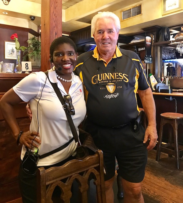 A man and a woman at a restaurant