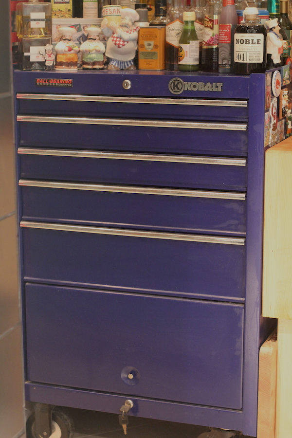 A cobalt blue mechanic's tool chest