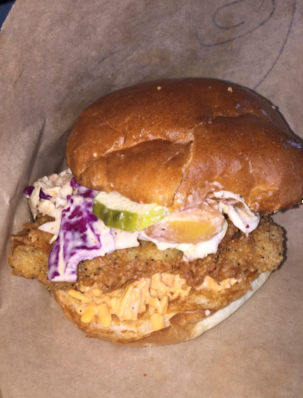 Fried Chicken Sandwich with Coleslaw and Mac and Cheese