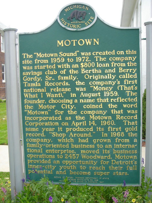 An historic marker detailing Motown