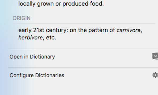 Dictionary Definition of a Locavore