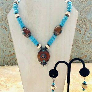 Turquoise Howlite & Amber necklace.
