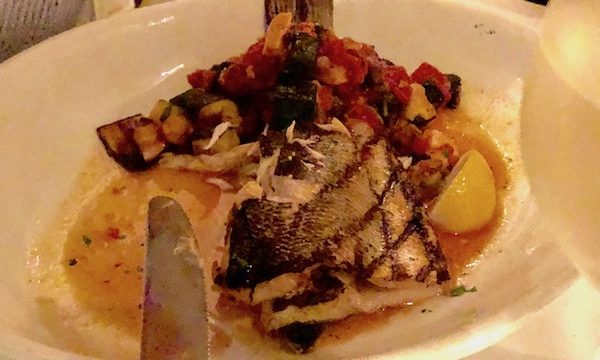 Whole Grilled Snapper with vegetables and a citrusy broth at Steve and Cookie's in Margate NJ..