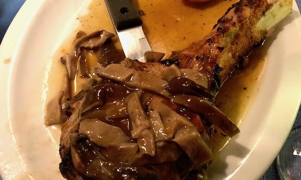 Chef Vola's in Atlantic City NJ Never Disappoints with its huge rib veal chop topped with mushrooms and sauce.