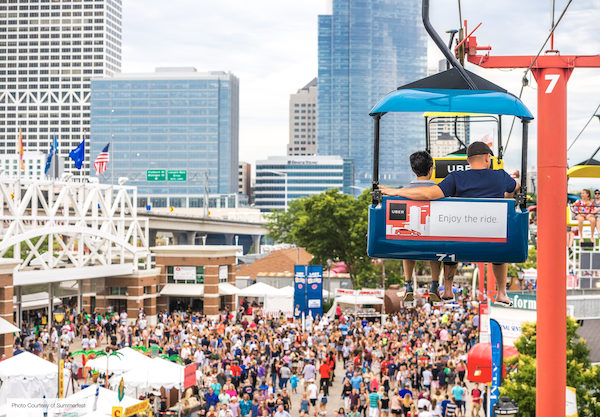 High cable cars above a crowd at Milwaukee's Summerfest 2019 