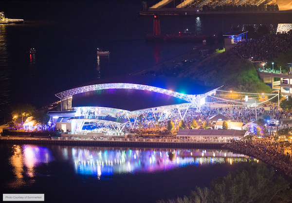 Colored lights and arches at Milwaukee's Summerfest 2019