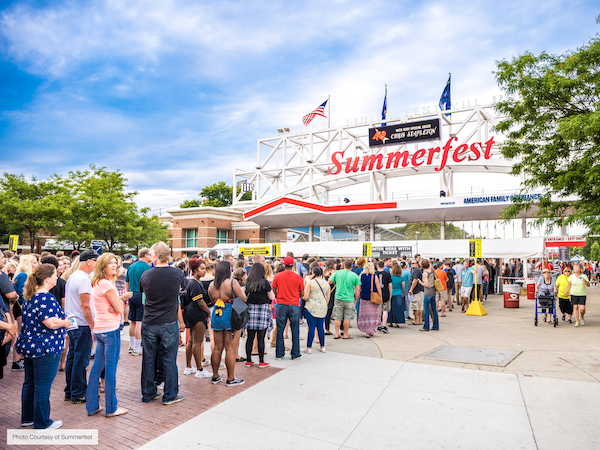 A line of people entering Milwaukee's Summerfest 2019 