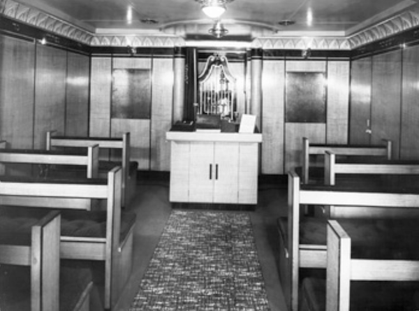 Exciting News About Cunard's Queen Mary and old black and white photo of the synagogue.