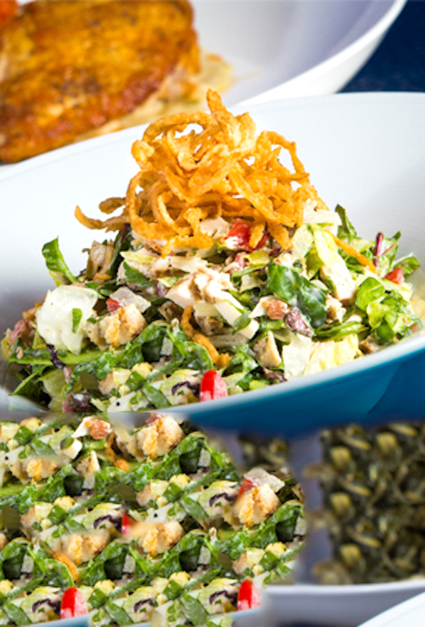 A chopped salad topped with Chinese noodles at the new Hard Rock Guitar Hotel