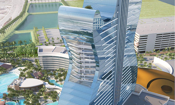 A hotel that is shaped exactly like a guitar from Hard Rock Guitar Hotel