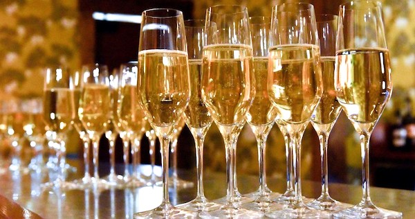 Rows and rows of flutes of champagne for the Inn at Hastings Park Wine Dinners
