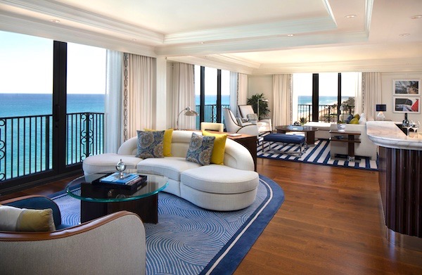 A large living room in a suite at The Breakers Palm Beach