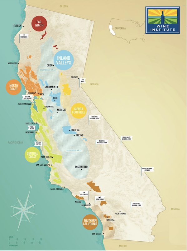 Map of California showing where Inland Valleys is for California Wine Country