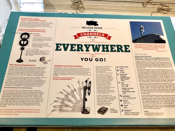 ClearStream 2 RV Antenna box with the instructions on the back.