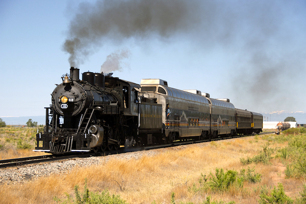 A train on tracks from Wine Train Colorado