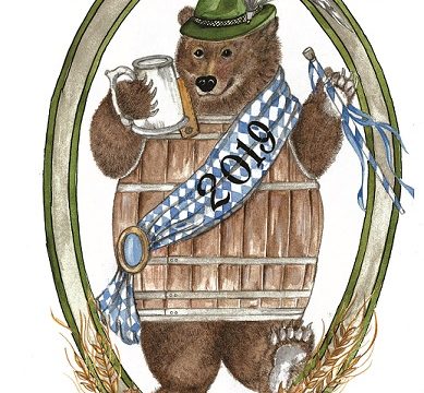 A logo with a Bavarian bear for Authentic Oktoberfest - No Passport Required