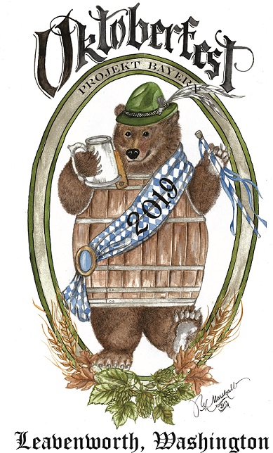 A logo with a Bavarian bear for Authentic Oktoberfest - No Passport Required