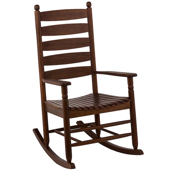 A dark wood rocking chair from Cracker Barrel Restaurants turn 50!