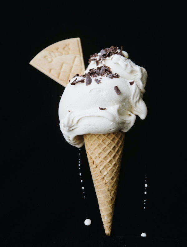 A cone of vanilla gelato with chocolate chips from Fun Thanksgiving After Party