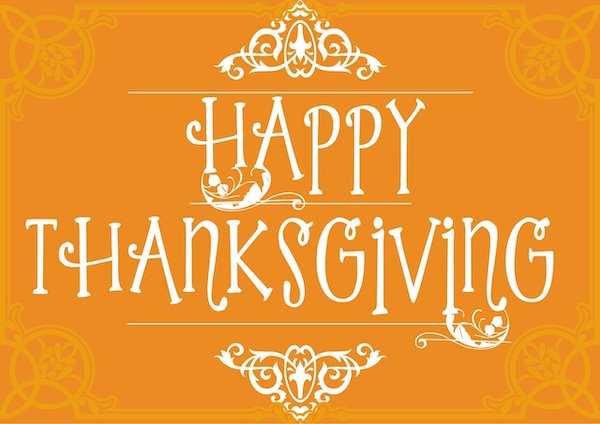 Happy Thanksgiving 2019 white writing on an orange background