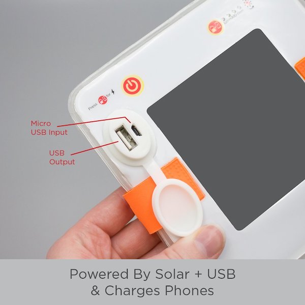 A white and orange solar lantern from Fun Camping Essentials