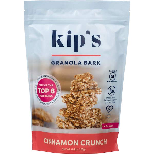 A bag of Kip's Cinnamon Crunch Granola Bark from Fun Camping Essentials