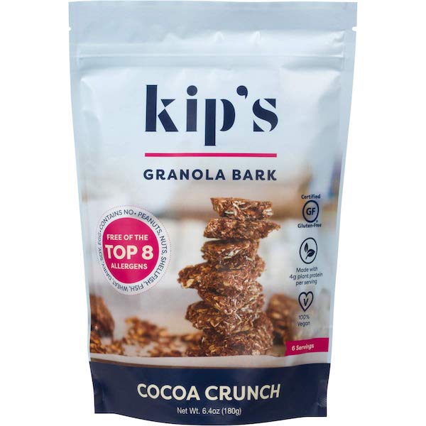 A bag of Kip's Cocoa Crunch Granola Bark from Fun Camping Essentials