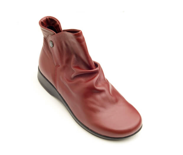 Cherry red leather short boot.