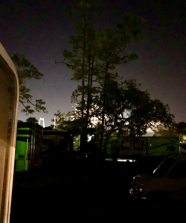 Fireworks through the trees at Tropical Palms RV Resort