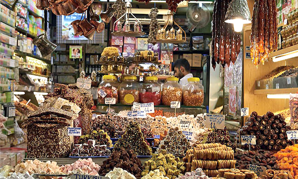 A market stall filled with all sorts of sweet confections from Anatolia Adventures in Turkish Eating
