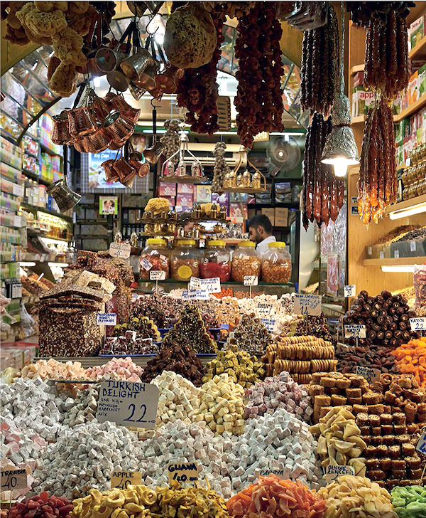 A market stall filled with all sorts of sweet confections from Anatolia Adventures in Turkish Eating