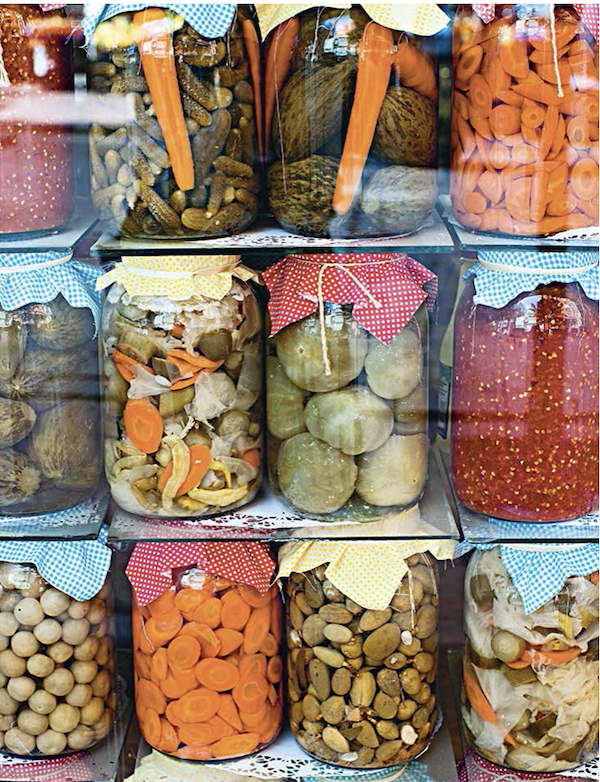Stacked jars of various pickles from Istanbul Cult Recipes