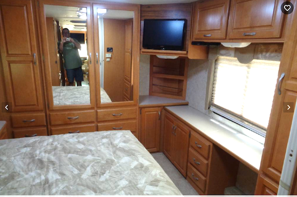 An RV bedroom from Our RV Renovations Update