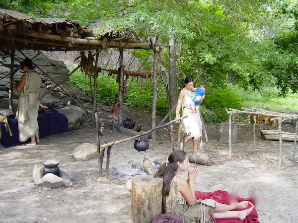 Wampanoag Indians working outside at Plymouth Massachusetts
