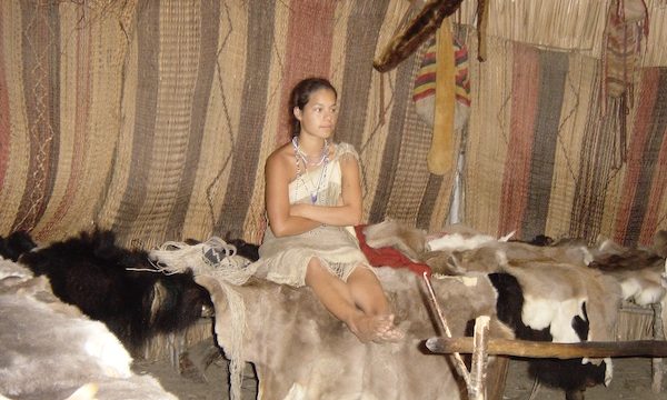 A Wampanoag Indian woman in a tent at Plymouth Massachusetts