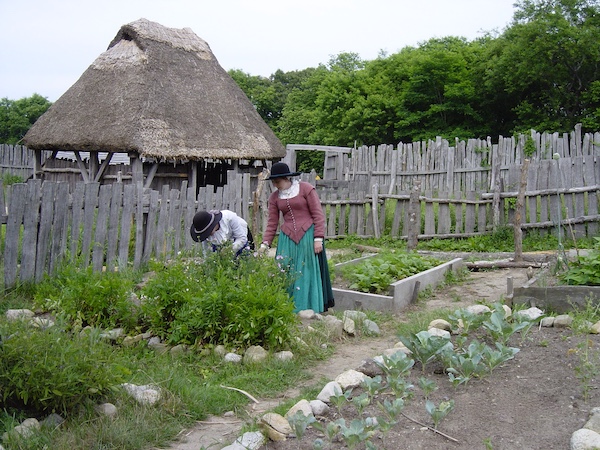 Two women working on a farm at Plymouth Massachusetts