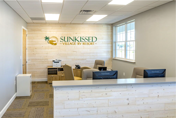 A Welcome center at the new Sunkissed Village RV Resort in Central Florida