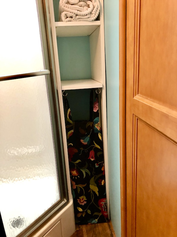 Shelves built in a bathroom as part of Another RV Renovations Update