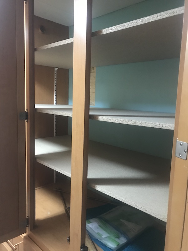 A closet with shelves from Another RV Renovations Update