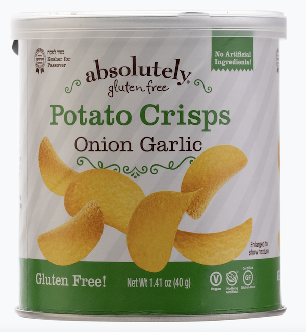 A can of Absolutely Gluten-Free Stacked Potato Chips for Passover 2020