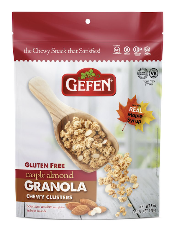 A red and white bag of Gefen Granola for Passover 2020